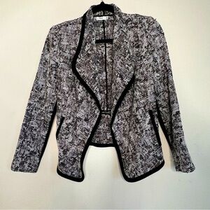 VINCE Open Sweater Blazer Boucle Waterfall Collar, Black/ White, sz 4